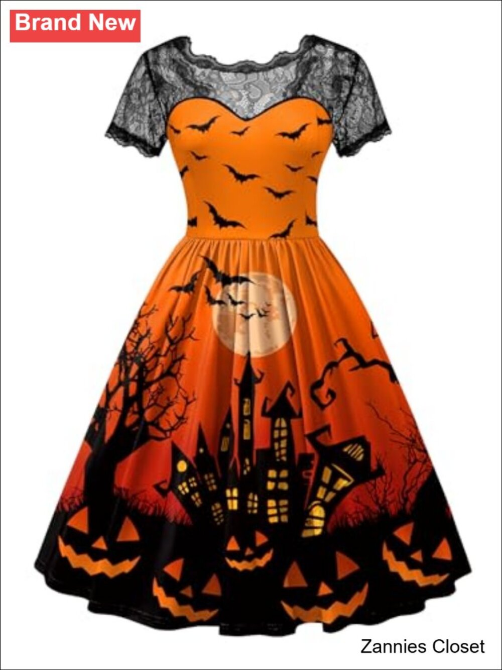 👻 Halloween Witch Costume Vintage Swing Lace Short Sleeve A-Line Dress